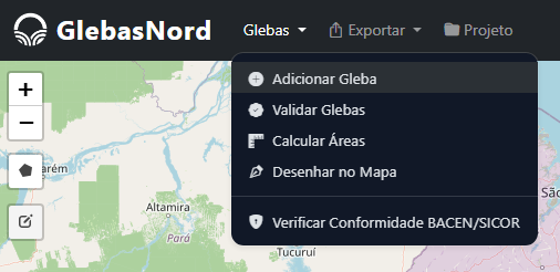 Menu Adicionar Gleba